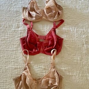 Lot of 3 Elomi Women’s Cate Underwire size 34G bras 2 Nude 1 Coral Pink SFPF